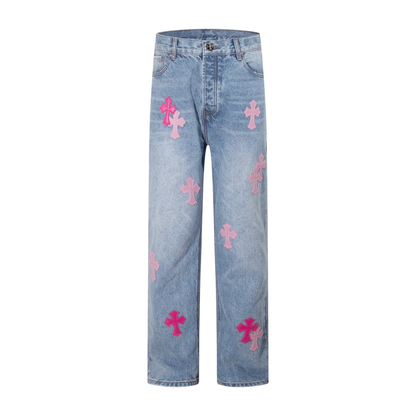 P230 Style No.: H922 Chrome Hearts & Chrome Hearts Classic Blue Pink Leather Jeans for Men and Women (Pingtai Original) Styles with different washes and textures, very friendly to people with thin legs and thick legs. The slightly flared version is very flattering to the leg shape. Moderate length that never goes out of style, easy to match with casually, basic styling for various styles, a must-have in the wardrobe! The fabric is stiff but also makes the upper body soft without losing texture. The washing process is even more perfect. It is a must-have item for everyone! ! ! Washed wheat, hang tag, pants label, three labels complete Color: blue Size: 28-30-32-34-36
